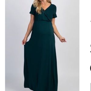 Pinkblush Emerald Solid button Maternity wrap front maxi dress